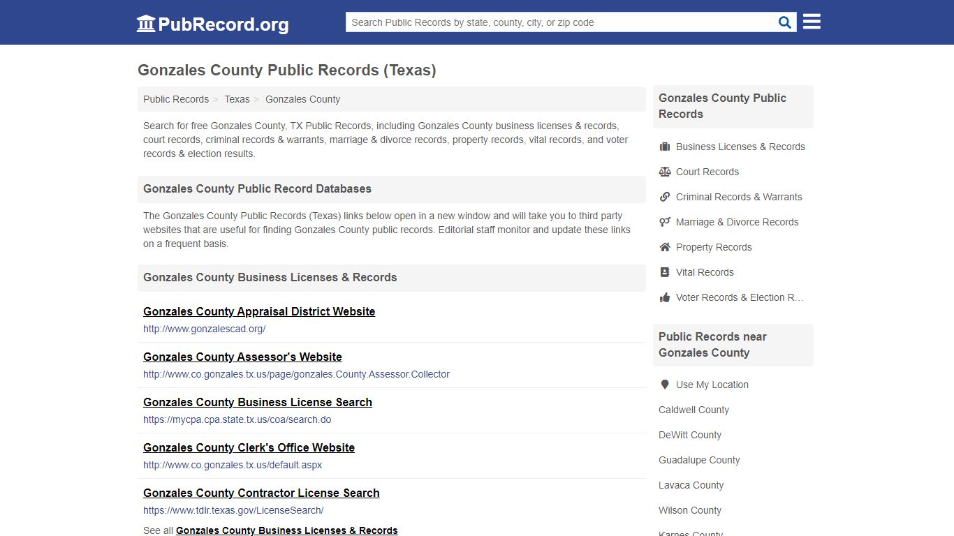 Free Gonzales County Public Records (Texas Public Records) - PubRecord.org